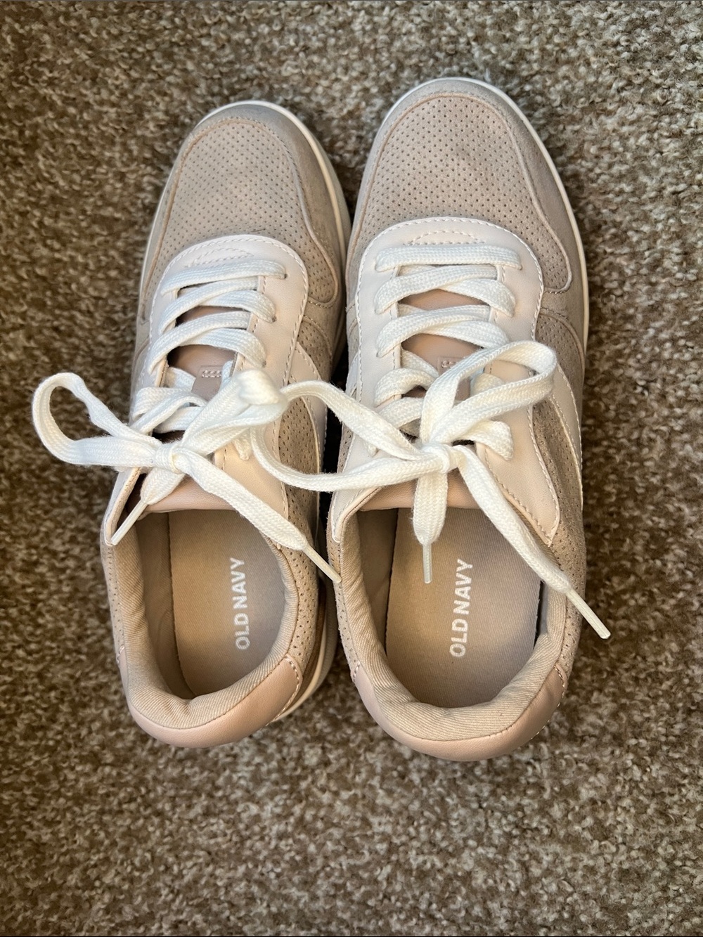 Old Navy Women's Light Beige and White Lace-Up Sneakers